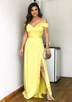 Yellow Prom Dress With Slit , Off The Shoulder Formal Dress HZ1023
